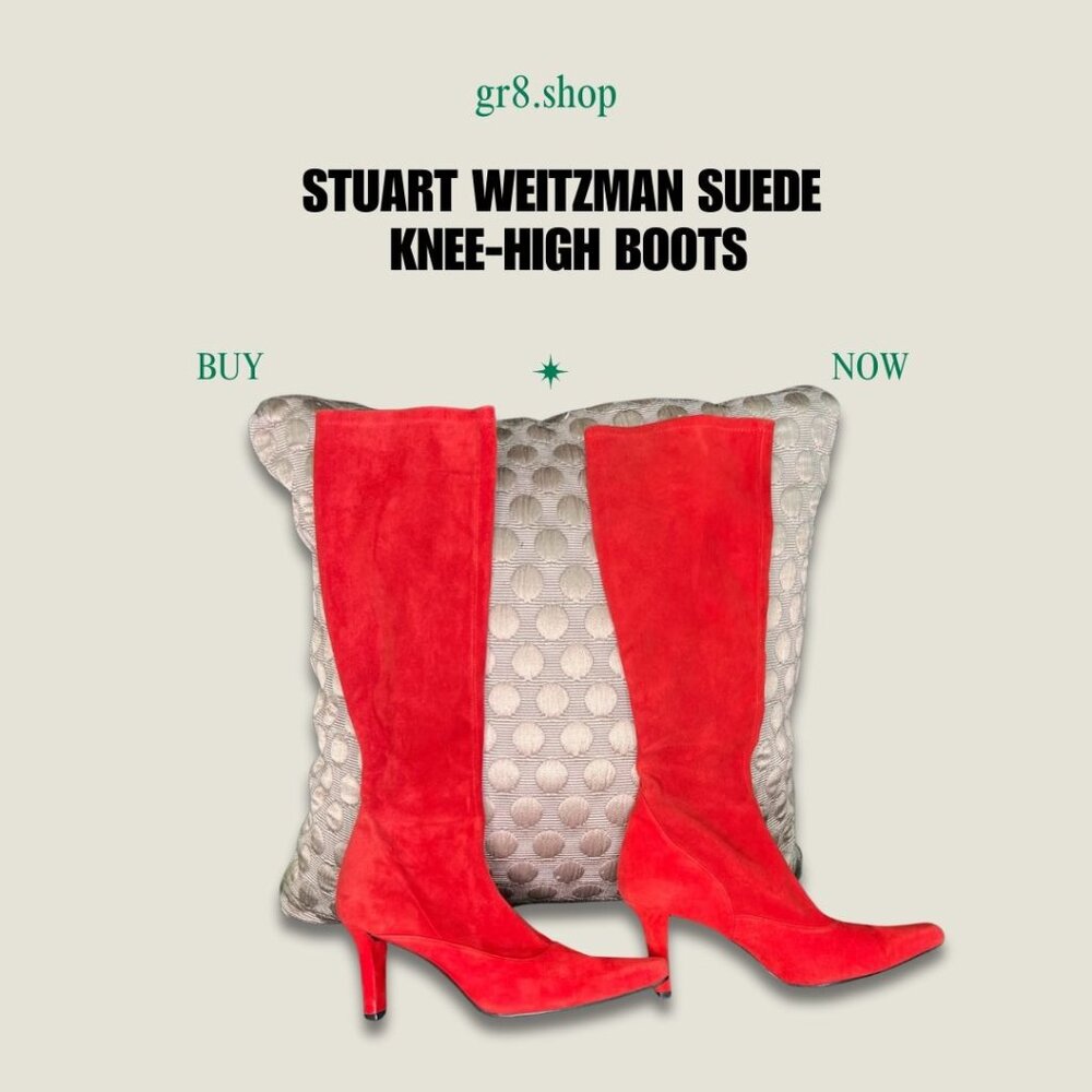 Stuart Weitzman Red Suede Knee-High Boots Pointed Toe 3.5" Heel Women's Size 8